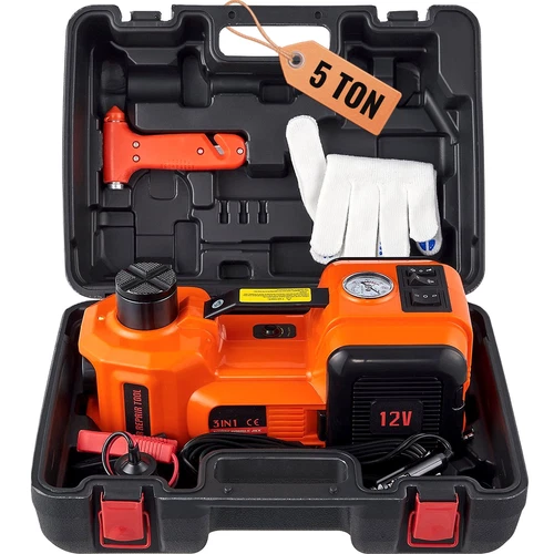 Electric Hydraulic Car Floor Jack 5 Ton 12V w/ Impact Wrench &Tire Inflator Pump