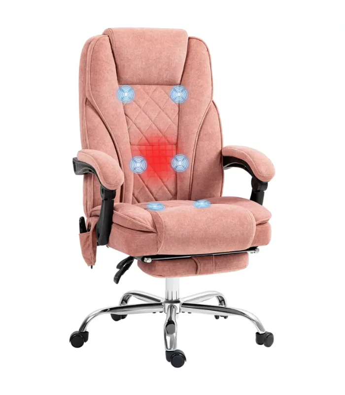 APRILSOUL - Office Chair with 6 - Point Vibration Massage Heat 3 Modes Adjustable Recline 135° Retractable Footrest - Pink
