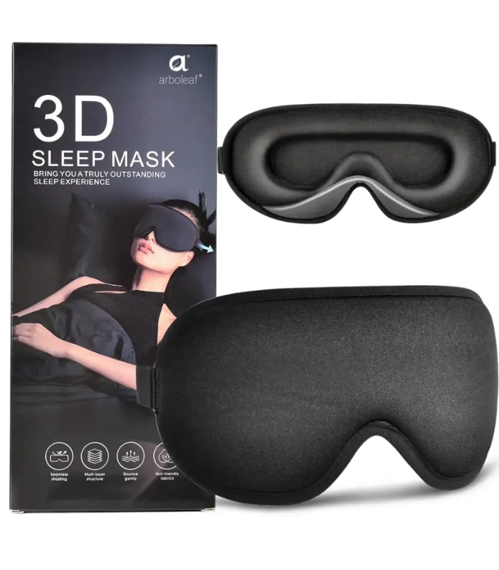 Arboleaf - Sleep Mask, Contoured for Zero Pressure, Travel Bliss, 3D Eye Mask, Light-Blocking Design - Black
