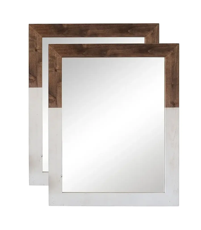 TRINITY - DRAKESTONE 24x31 Two Toned Farmhouse Vanity Mirror 2-Pack - White Wash and Walnut